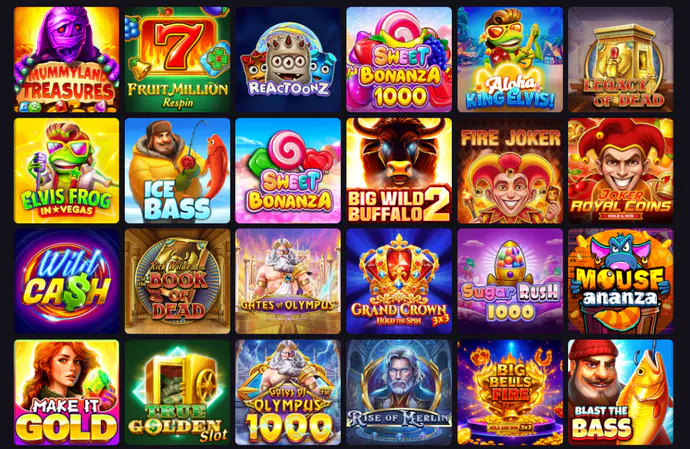 Crumbet Casino slot catalogue featuring themed video slots, fruit games and jackpot titles